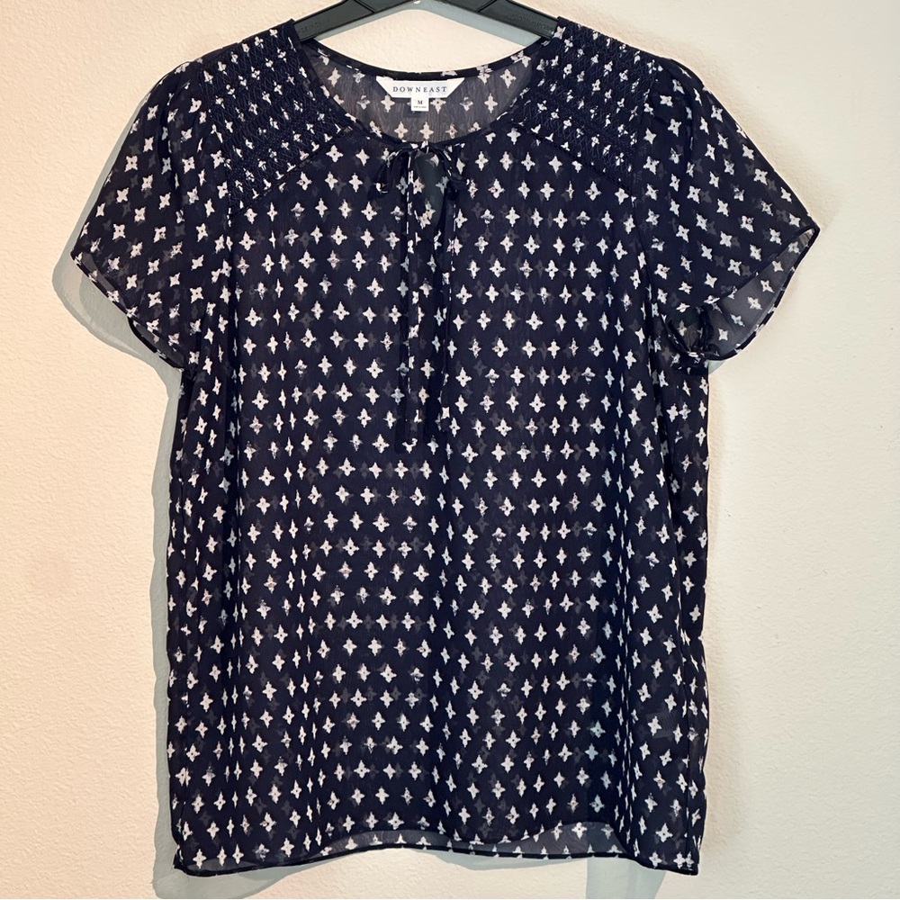 DownEast Navy and White Patterned Blouse